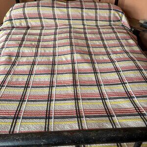 1950s 1960s Plaid Woven Cotton Bedspread Coverlet 72 x 99" Cottagecore Cabin